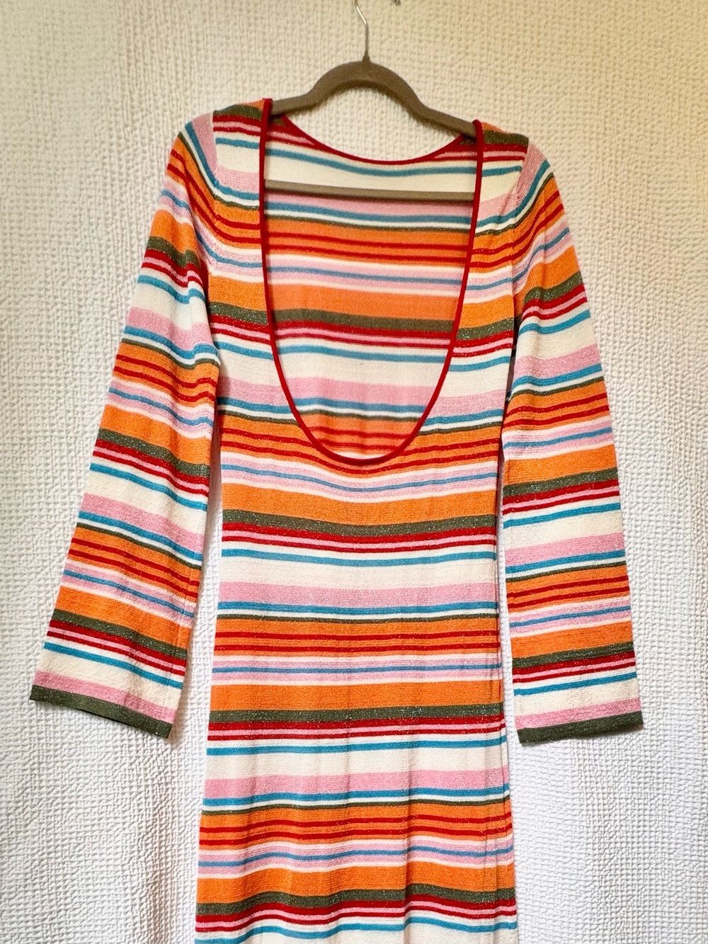 CIDER Orange Multi-Stripe Knit Long Sleeve Maxi Dress Backless NWT size M-L - Picture 9 of 10